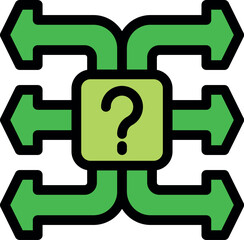 Poster - Question mark making decision with multiple green arrows representing different choices