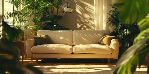 Wall Mural - Comfortable Living Room with Large Couch and Sunlight