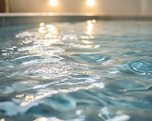 Aufkleber - Close-up of rippling water in a pool, illuminated by soft lights.