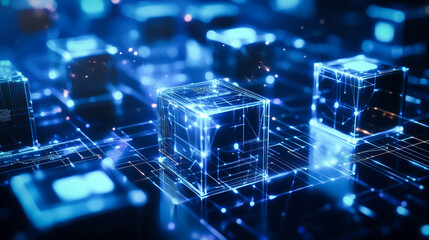 Poster - Abstract blue data cube blocks