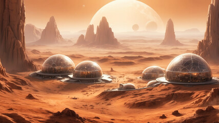 Wall Mural - future mars base or scientific facility. mars colonization concept.