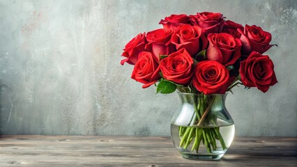 Wall Mural - Bouquet of Red Roses in a Glass Vase, vase, flowers,  vase,flowers, roses, elegant