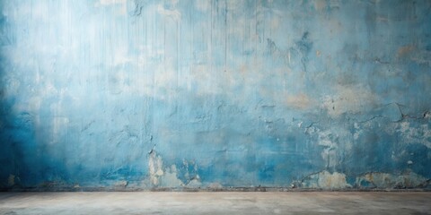 Aufkleber - A weathered blue wall with visible cracks and faded paint, offering a rough and rustic aesthetic for design purposes.