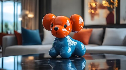 Aufkleber - closeup view of contemporary interior with a bright vase and balloon dog sculpture taken from a low 