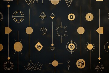 Poster - A dark background with golden geometric shapes arranged in an elegant design