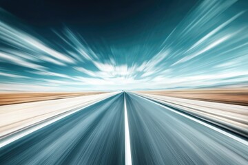 Aufkleber - A blurry image of a highway stretching into the distance with a cloudy sky above