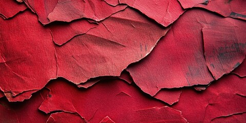Poster - Close-up shot of red paint peeling off a wall, with texture and cracks visible