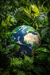 Aufkleber - A small bush with the earth visible in its center, surrounded by soil and greenery