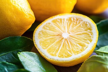 Aufkleber - Freshly cut lemon with its juicy insides exposed, perfect for cooking or decoration