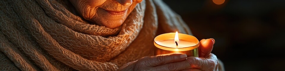 Aufkleber - A person holding a lit candle, possibly for ambiance or safety