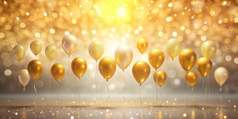 Aufkleber - A festive display of golden balloons floating against a backdrop of glittering bokeh, symbolizing celebration, joy, and the magic of special occasions.