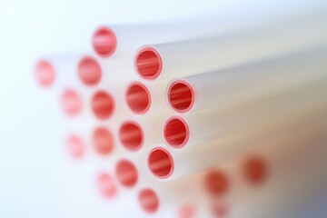 Poster - a close-up shot of multiple red and white test tubes with labels