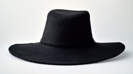 Aufkleber - A black hat sits alone on a white table, perfect for photography or design projects