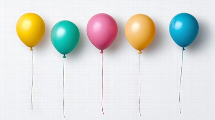 Wall Mural - five pastel balloons on white textured background