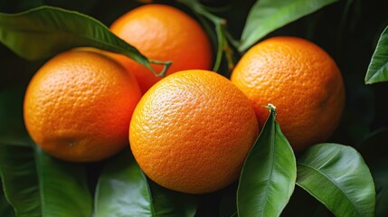 Poster - A group of oranges sits on the branch of a tree, waiting to be picked