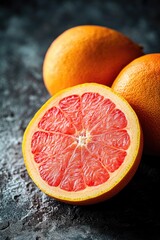 Poster - Freshly cut grapefruit half placed on a table, perfect for photography or decoration