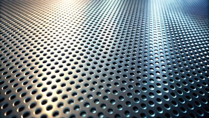 Poster - A Close-Up View of a Metallic Surface with a Pattern of Regularly Spaced Circular Holes, Captured with a Shallow Depth of Field, Highlighting the Texture and Depth of the Material.