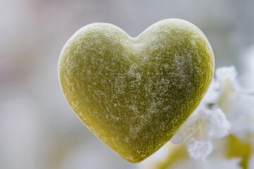 Poster - A frosty green heart is attached to the branch of a tree, symbolizing love and nature