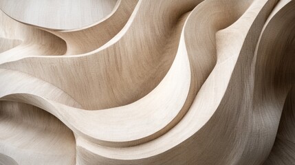 Leinwandbilder - Beautifully curved wooden layers in neutral beige tones, forming an abstract yet organic art piece.