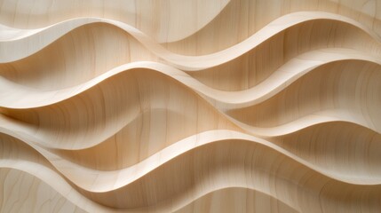 Leinwandbilder - Elegant sculpted wooden waves with smooth, flowing lines in natural beige tones, perfect for decor.
