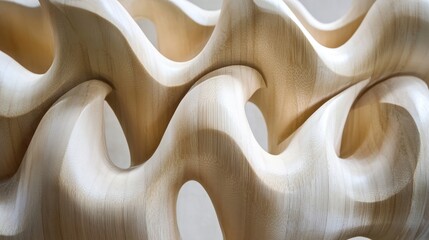 Leinwandbilder - Elegant sculpted wooden waves with smooth, flowing lines in natural beige tones, perfect for decor.