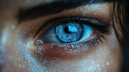 Woman's eye, digital code, close-up, futuristic glow, tech