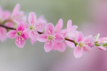 Poster - A close up view of a pink flower blooming on a tree branch, great for decorating or illustration purposes
