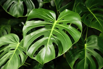 Wall Mural - A close-up shot of a lush green plant with many leaves