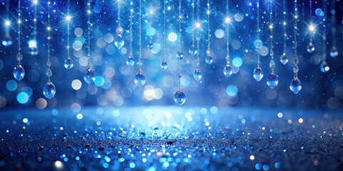Poster - sparkling blue raindrops hanging above a glitter-filled surface