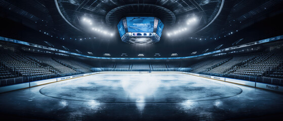 Wall Mural - Illuminated Empty Ice Hockey Arena