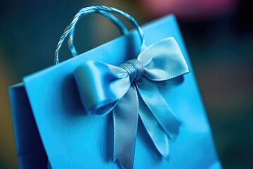Aufkleber - A blue gift bag with a blue bow, ready to be wrapped and given as a present