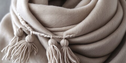 Poster - Close-up of a decorative scarf with tassel details, suitable for fashion or textile designs
