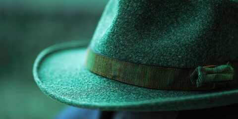 Poster - A close-up of a green hat with a decorative bow, suitable for fashion or accessories use