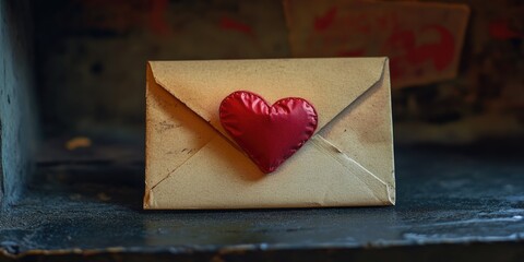 Poster - A red heart symbol sits on top of a white envelope, perfect for expressing love and affection