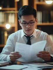 Wall Mural - Focused Professional Reading a Document