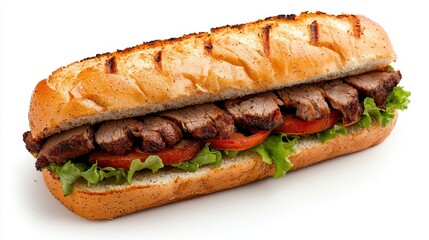 Wall Mural - grilled meat sandwich with lettuce and tomato on toasted bread