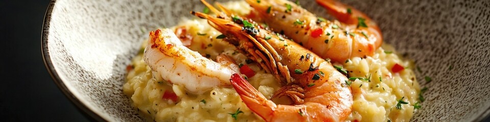 Poster - A delicious dish of shrimp and grits served over mashed potatoes