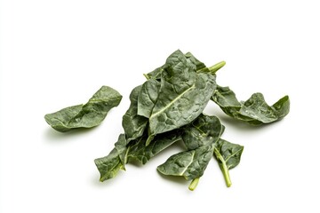 Poster - Fresh spinach leaves arranged on a clean white background