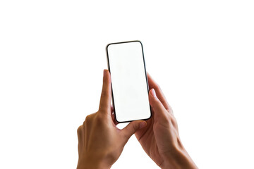 blank screen smartphone in female hands transparent cutout for mockup use png