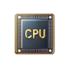Aufkleber - A stylized 3D rendering of a central processing unit with a gold frame and pins.