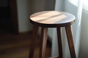 Poster - A simple wooden stool sits in front of a window, providing a cozy reading nook