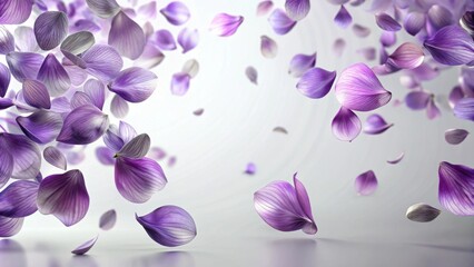 Fototapete - A cascade of delicate lavender petals floats gracefully in a soft, ethereal glow, creating a captivating visual symphony of nature's artistry.