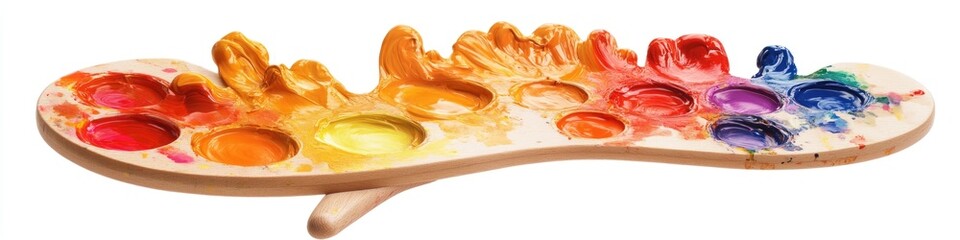 Poster - Art supplies on a wooden tray, featuring paint and brushes for creative projects