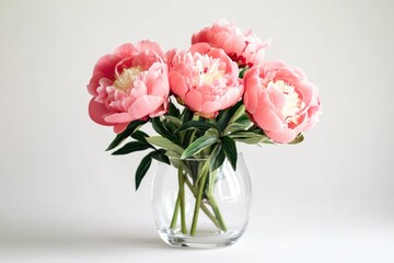 Poster - A vase filled with pink flowers sitting on a table