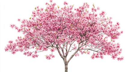 Poster - Delicate watercolor painting of a tree adorned with bright pink flowers, perfect for adding a touch of elegance to any design