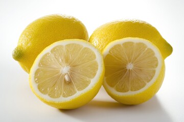 Poster - Fresh lemons cut into halves on a clean white surface
