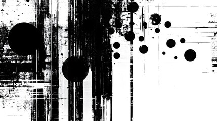 Fototapete - A dramatic high contrast abstract grunge texture with chaotic paint splatter droplets and blots over a monochrome overlay pattern creating an experimental industrial and contemporary design