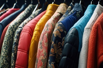Poster - A rack of jackets hung neatly on a clothes rack, ready for use