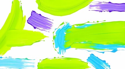 Poster - Colorful abstract paint strokes in vibrant greens, blues, and purples on a white background. Generative AI
