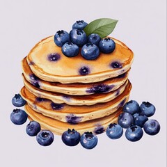 Poster - A plate of fluffy pancakes topped with fresh blueberries, perfect for breakfast or brunch